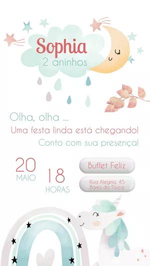 Convite Aniversário Unicórnio Boho para Editar Online