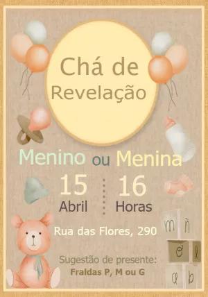 Convite Chá de Revelação Ursinho para Editar Online