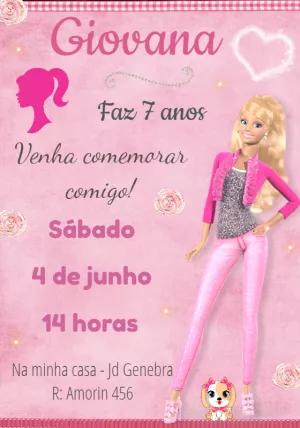 Convite de Aniversário Barbie Rosa para Editar Online