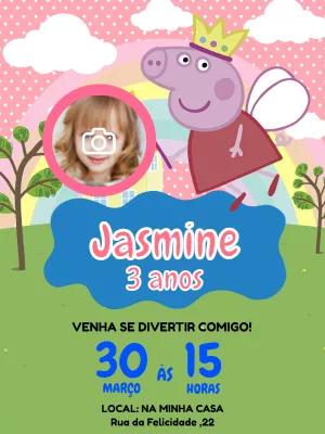 Convite Aniversário Peppa Pig Fada com Foto para Editar Online