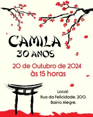 Convite de Aniversário Japonês com Cerejeira para Editar
