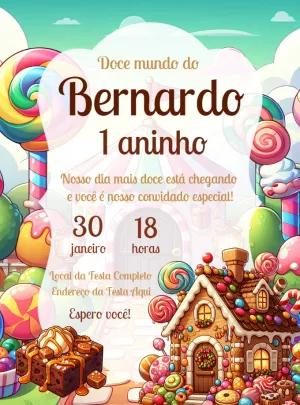 Convite de Aniversário Mundo dos Doces para Editar Online