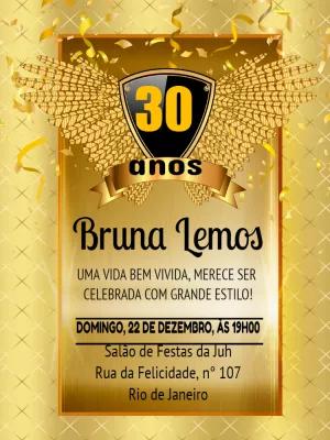 Convite de Aniversário 30 Anos Dourado para Editar Online