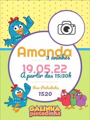 Convite de Aniversário Galinha Pintadinha com Foto para Editar
