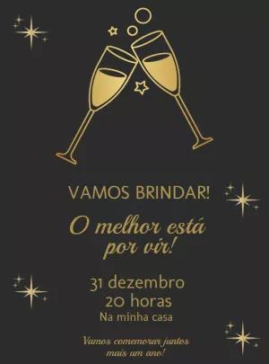 Convite de Ano Novo Elegante com Taças Douradas para Editar