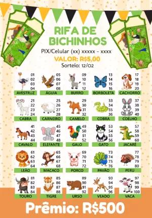 Rifa de Bichinhos com Números para Editar e Imprimir Online