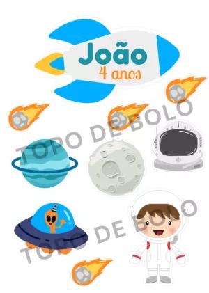 Topo de Bolo Festa Astronauta Menino para Editar Online