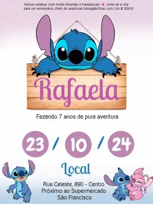 Convite de Aniversário Stitch e Angel para Editar Online