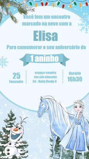 Convite de Aniversário Frozen com Elsa para Editar Online