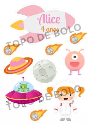 Topo de Bolo Astronauta Menina para Editar e Imprimir