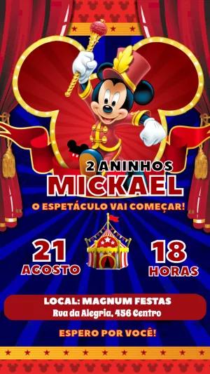 Convite de Aniversário Mickey Circo para Editar e Imprimir