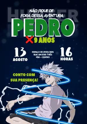 Convite de Aniversário Hunter x Hunter com Killua para Editar