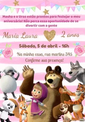Convite de Aniversário Masha e o Urso para Editar Online