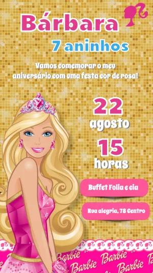Convite de Aniversário Barbie Rosa para Editar Online