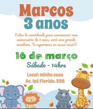 Convite Aniversário Safári com Animais para Editar Online