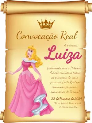 Convite Aniversário Princesa Aurora Convocação Real para Editar