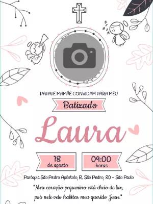 Convite de Batizado com Foto Delicado para Editar Online