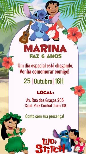 Convite de Aniversário Lilo & Stitch para Editar Online