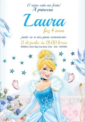 Convite de Aniversário Cinderela para Editar Online