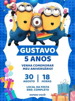 Convite de Aniversário Minions para Editar Online