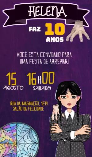 Convite de Aniversário Wandinha Addams para Editar Online