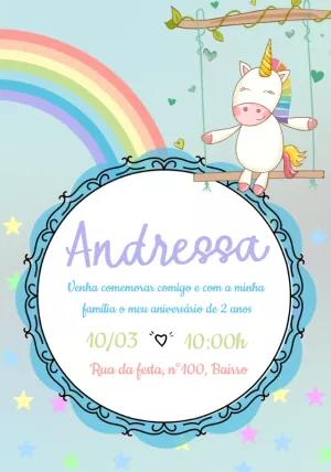 Convite Aniversário Unicórnio Fofo para Editar Online