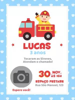Convite de Aniversário Bombeiro com Foto para Editar Online