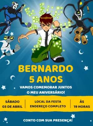 Convite de Aniversário Ben 10 com Personagens para Editar