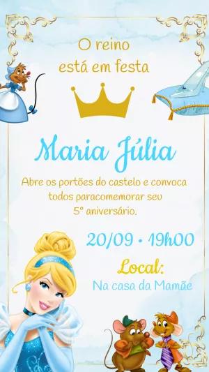 Convite Aniversário Cinderela com Personagens para Editar Online