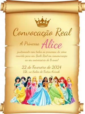 Convite de Aniversário Princesas Disney para Editar Online