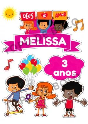 Topo de Bolo 3 Palavrinhas com Personagens Editável Online