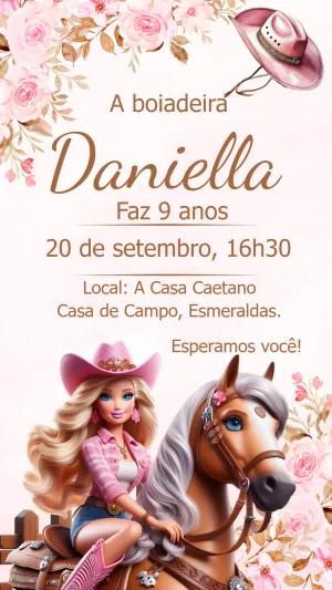 Convite Aniversário Barbie Boiadeira para Editar Online