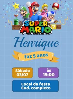 Convite Aniversário Super Mario Bros com Personagens para Editar