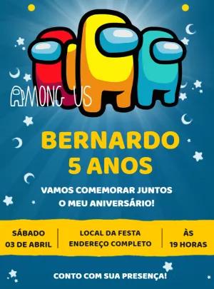 Convite de Aniversário Among Us com Personagens para Editar