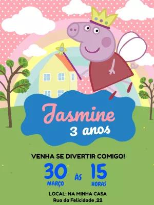 Convite Aniversário Peppa Pig Fada para Editar Online