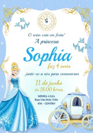 Convite Aniversário Princesa Cinderela para Editar Online