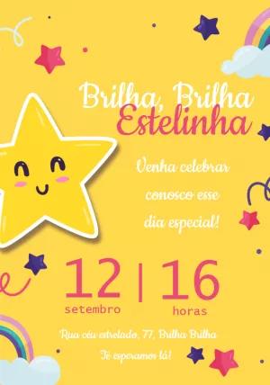 Convite Aniversário Brilha Brilha Estrelinha para Editar Online