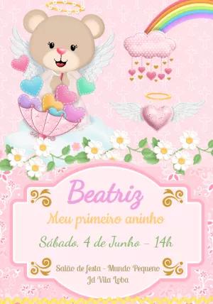 Convite de Aniversário Ursinha Anjinha para Editar Online