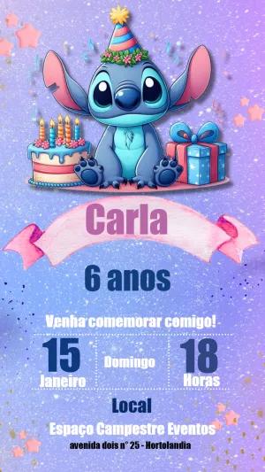 Convite de Aniversário Stitch para Editar e Imprimir Online