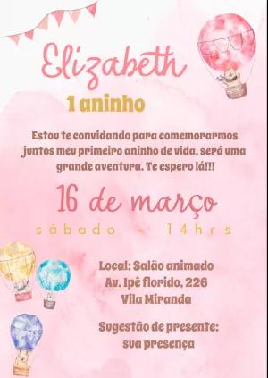 Convite Aniversário Ursinhos Baloeiros para Editar Online