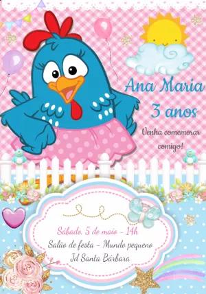 Convite Aniversário Galinha Pintadinha Rosa para Editar
