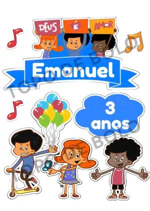 Topo de Bolo 3 Palavrinhas com Personagens para Editar Online