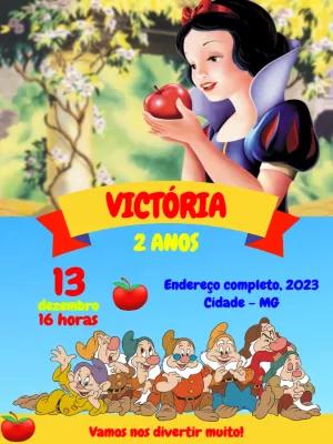 Convite de Aniversário Branca de Neve e os Sete Anões para Editar