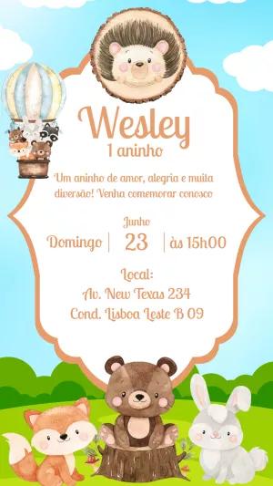 Convite de Aniversário Bosque Encantado com Animais para Editar