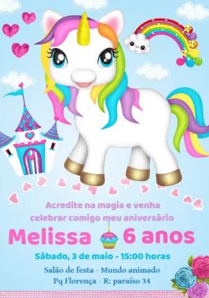Convite Aniversário Unicórnio Mágico para Editar Online
