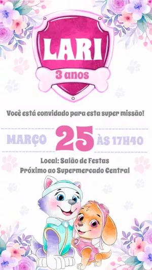 Convite Aniversário Patrulha Canina Skye e Everest para Editar