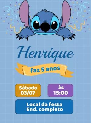 Convite Aniversário Stitch Azul para Editar Online