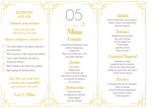 Menu de Casamento Dourado Art Déco para Editar Online
