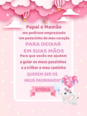 Convite Padrinhos Elefantinha Rosa para Editar Online