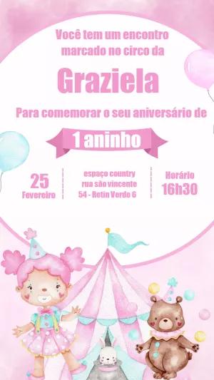 Convite Aniversário Circo Menina Aquarela para Editar Online